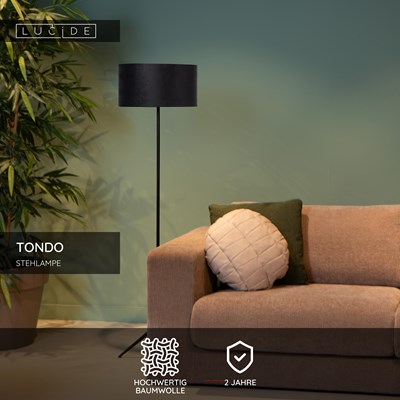 Lucide TONDO - Stehlampe - Ø 38 cm - 1xE27 - Schwarz